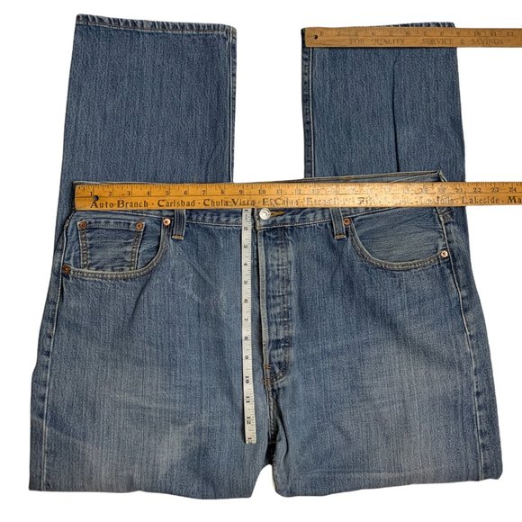 Levi's 501 Straight Leg Button Fly Mens Jeans Tag W42 L32 Blue Straight -W42xL - Picture 7 of 12